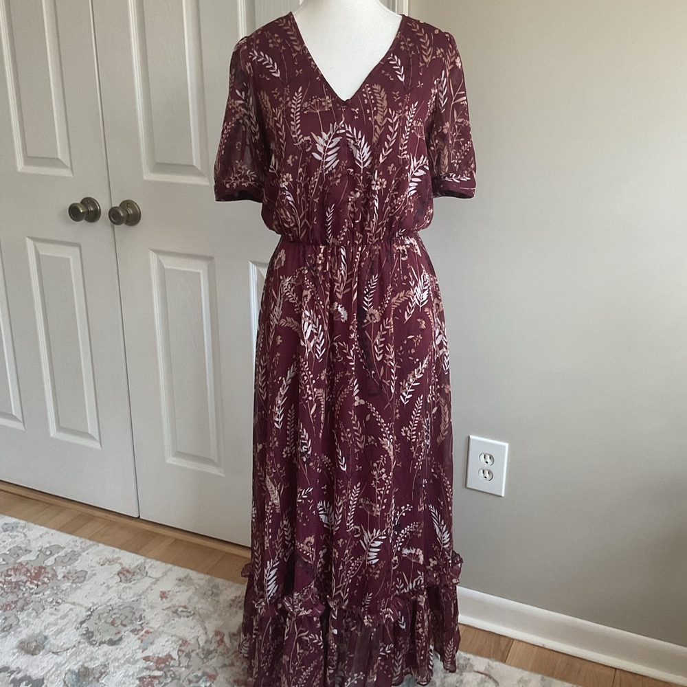 Calvin Klein Burgundy Print Maxi Dress